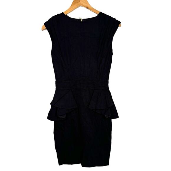 TED BAKER Judia Peplum Ruffle Bodycon Sheath Mini Dress Cocktail Black Size 1 SM - Picture 2 of 10